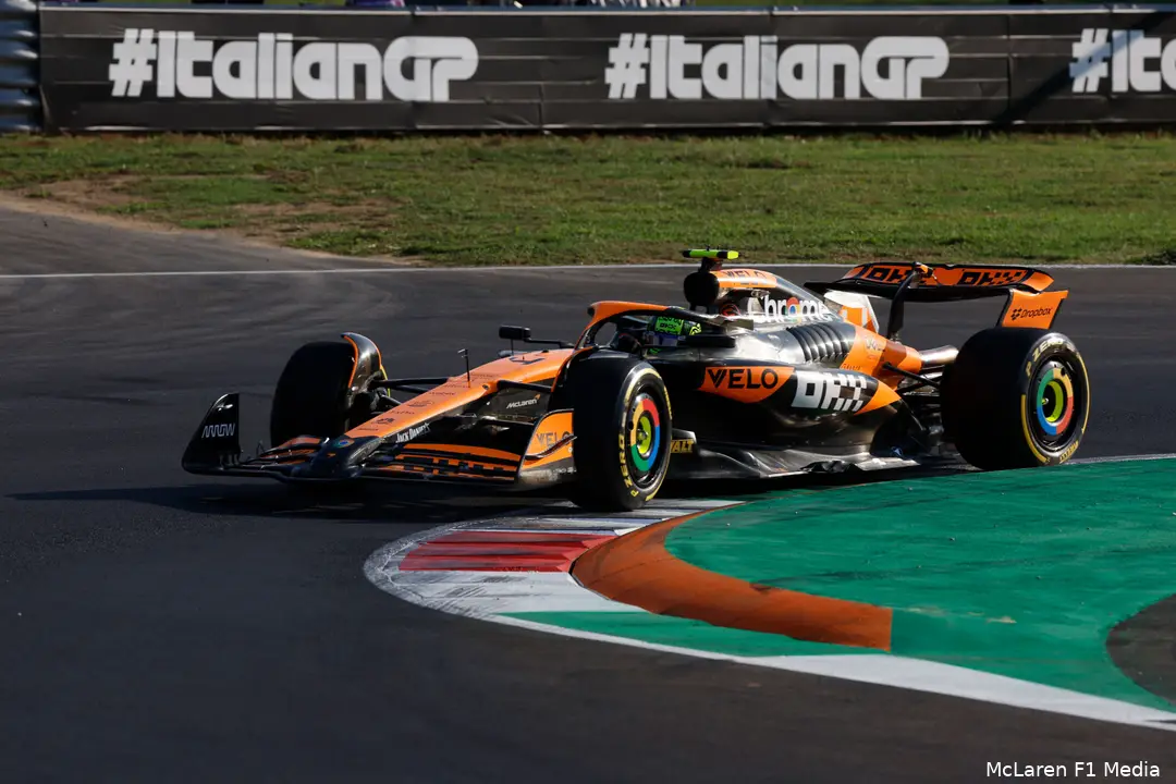<i>Norris hoopt dit weekend weer in te lopen op Verstappen.</i>