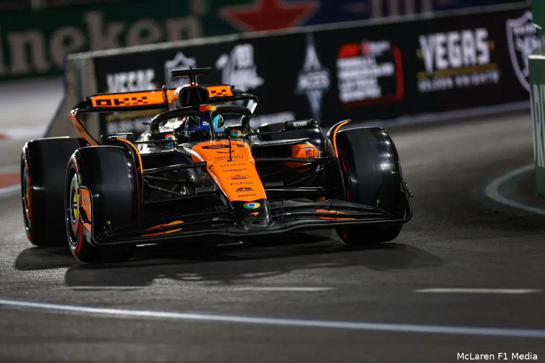 Norris worstelt met zijn McLaren, kwalificatie GP Las vegas 2024.