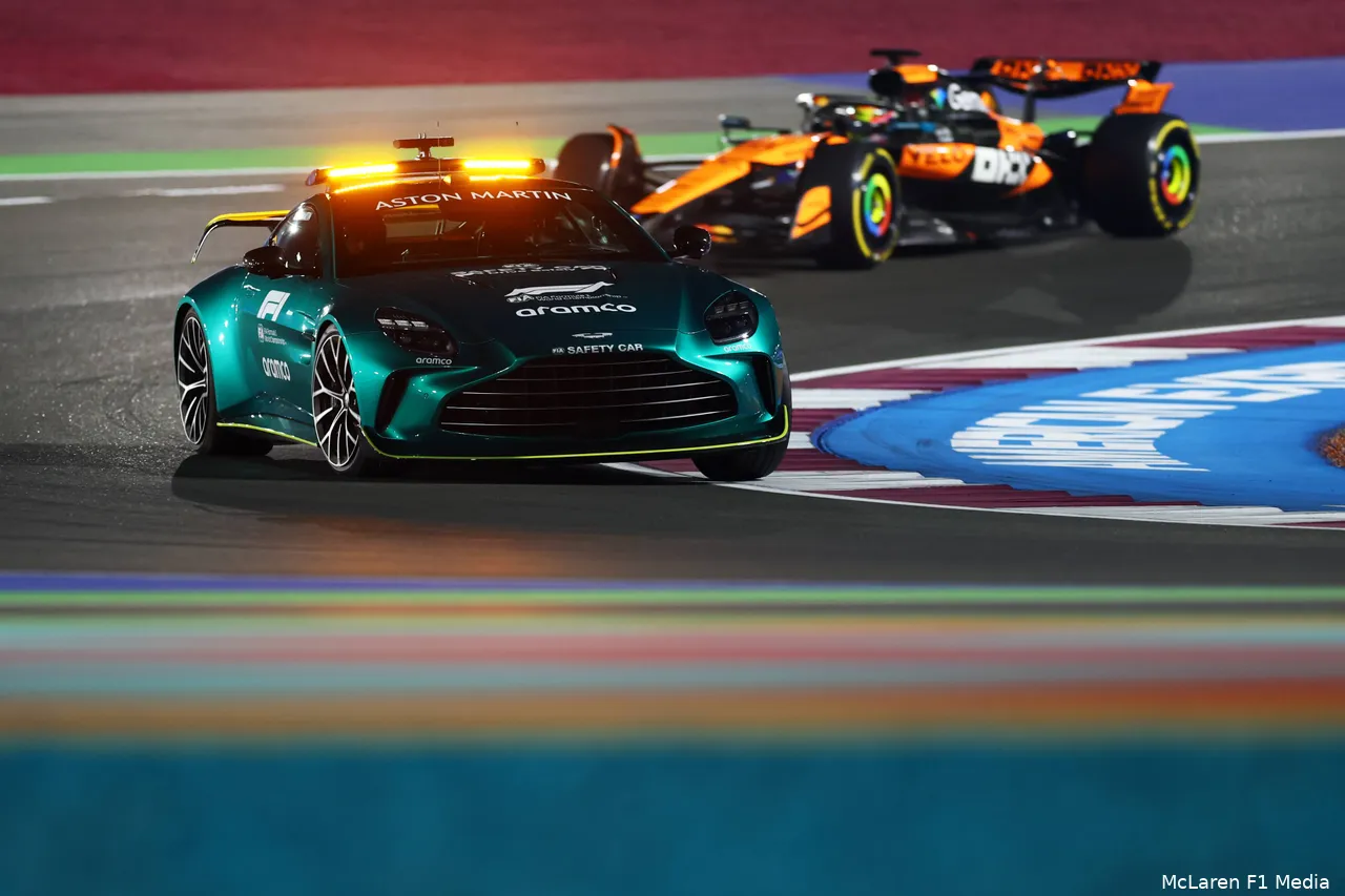 Oscar Piastri driving behind the Safety Car