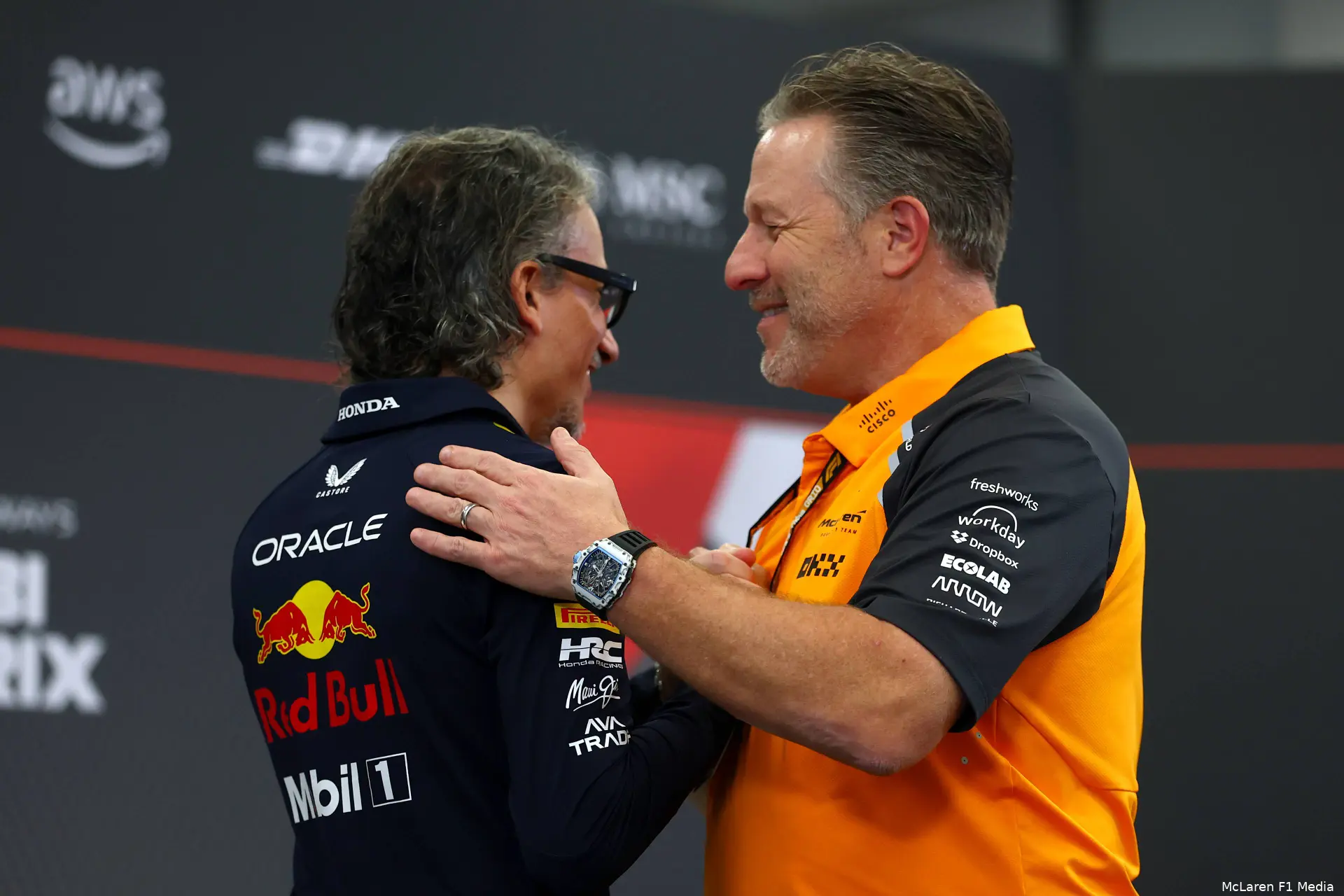 laurent-mekies-redbull-zak-brown-mclaren-abudhabi-vrijdag