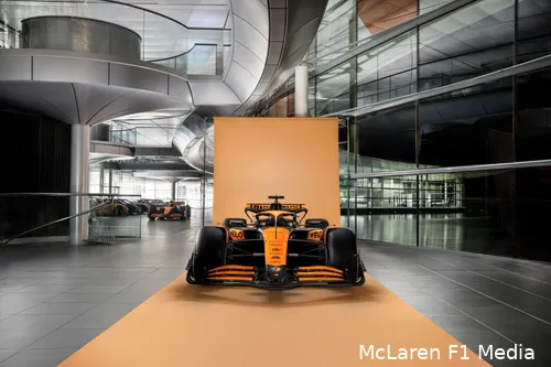 De voorkant van de MCL38, waarmee McLaren komend seizoen ingaat.