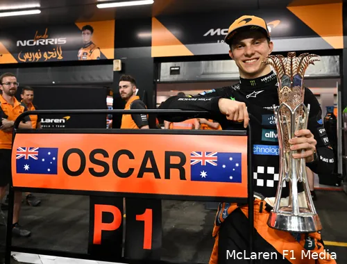 <i>Oscar Piastri is na ex-Red Bull Racing-coureur Mark Webber de eerste Australiër die het kampioenschap leidt.&nbsp;</i>