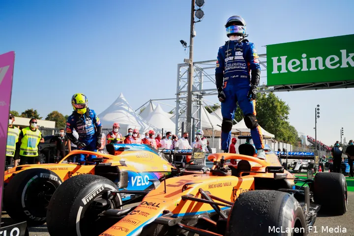 Daniel Ricciardo en Lando Norris behaalden de enige één-twee van 2021 voor McLaren. (Foto: McLaren F1 Media)