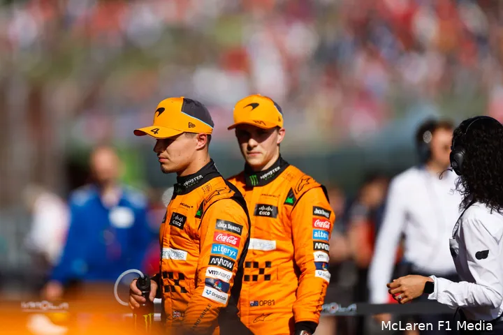 <i>Norris neemt de tweede startplek over van teamgenoot Piastri.</i>