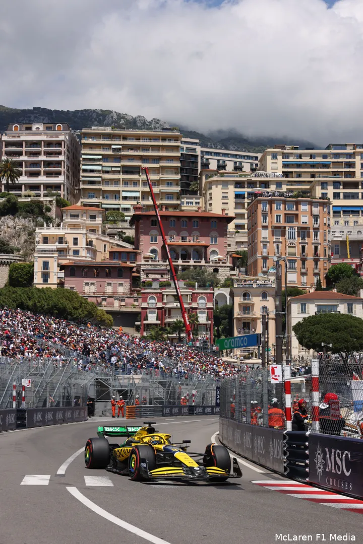 Oscar Piastri op weg naar P2, kwalificatie voor de Grand Prix van Monaco, 2024.