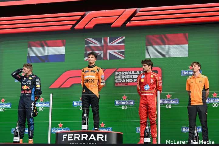 lando norris mclaren max verstappen red bull racing charles leclerc ferrari gp nederland zondag 2024