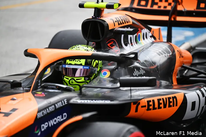 <i>Lando Norris pakte poleposition, de winst, en de snelste ronde.</i>