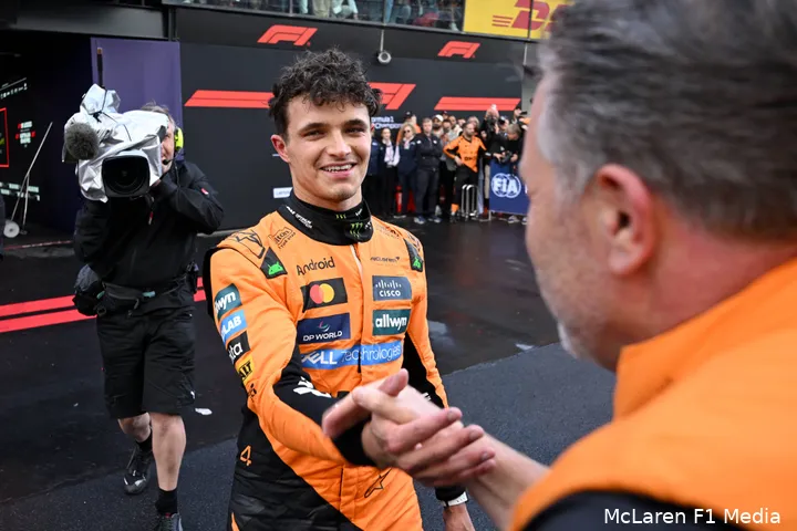 Norris moet het met P3 doen. Brown ziet zijn jongere coureur vanaf pole starten.