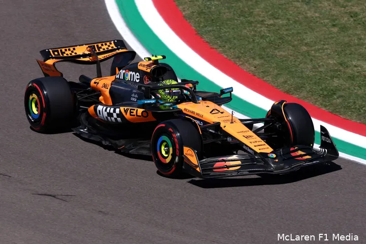 Norris werd tweede in Imola, maar moest zijn meerdere erkennen in Verstappen en Red Bull.