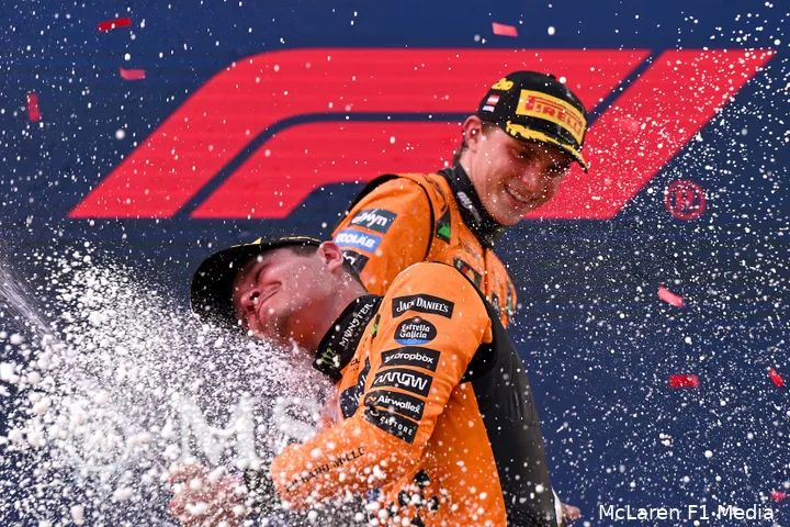 lando norris oscar piastri mclaren gp oostenrijk 2025 zondag podium champagne