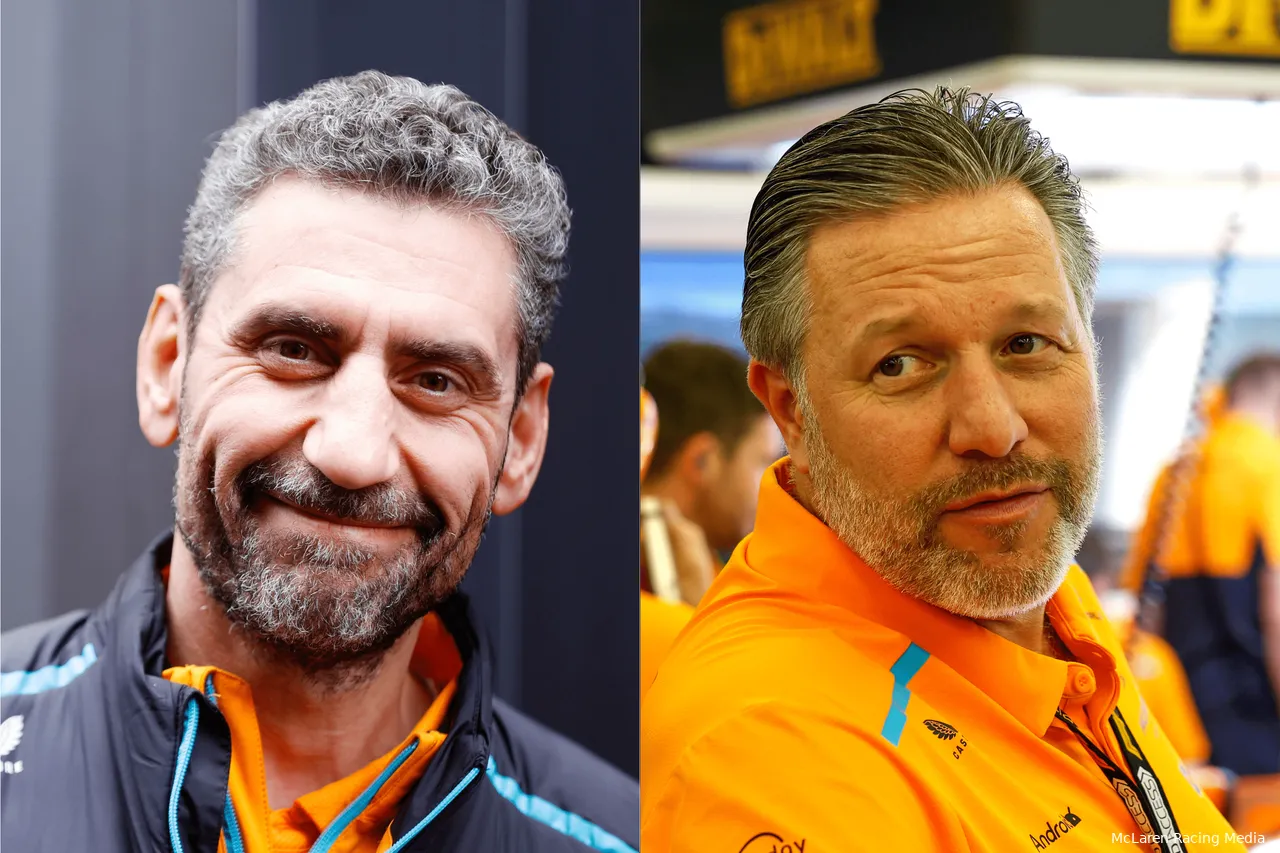 McLaren Racing F1 team principal Andrea Stella and CEO Zak Brown