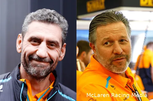 McLaren Racing F1 team principal Andrea Stella and CEO Zak Brown