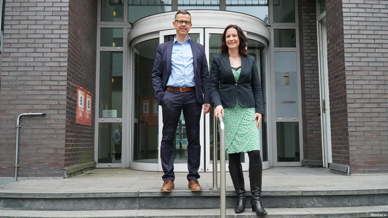 medace ceo danielle curfs and cbo kurt gielen on stairway
