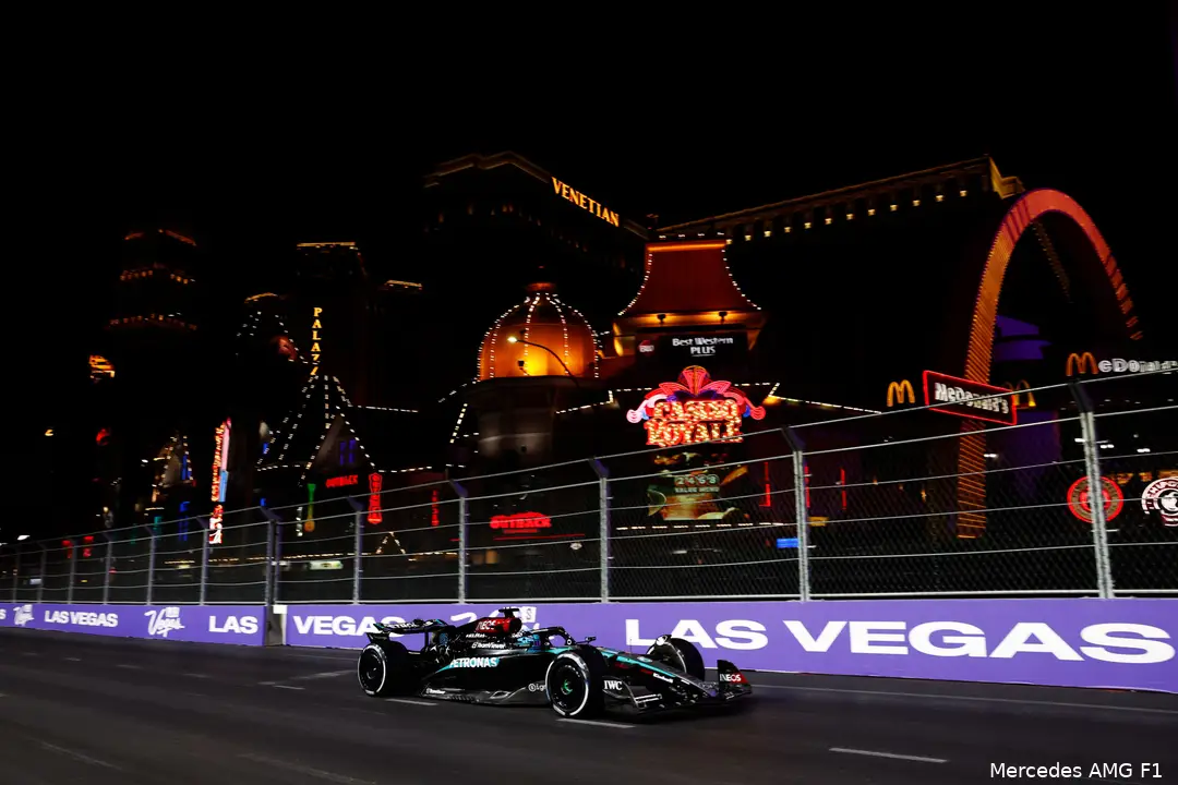 <i>George Russell won de Grand Prix van Las Vegas.</i>