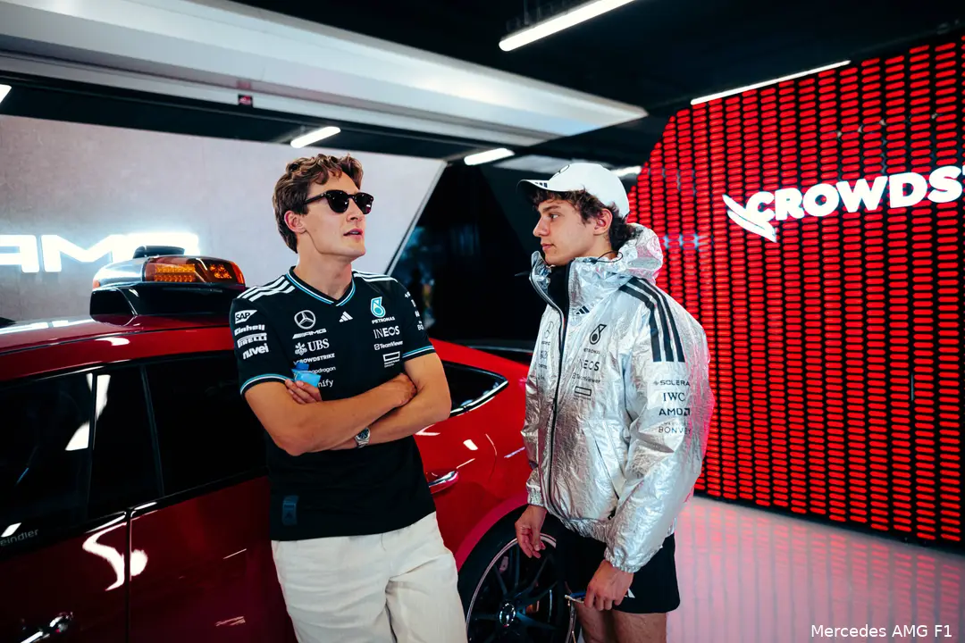 george russell andrea kimi antonelli mercedes 2025 spanje zondag