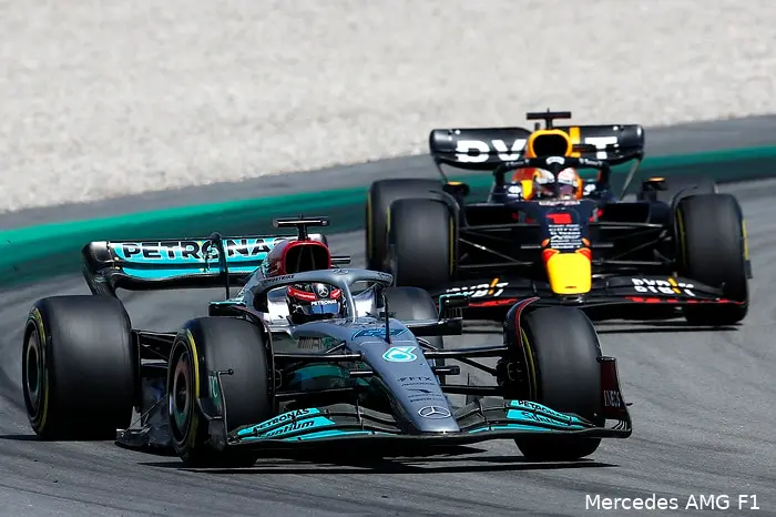 George Russell Max Verstappen Mercedes Red Bull Racing GP Spanje 2022