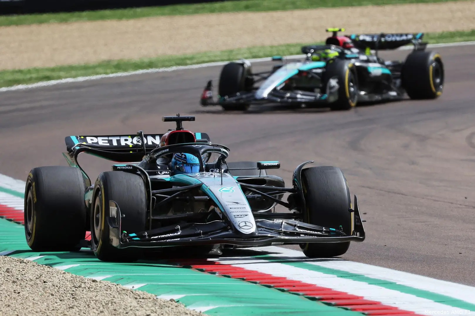 mercedes gp emilia romagna imola 2024 russell hamilton