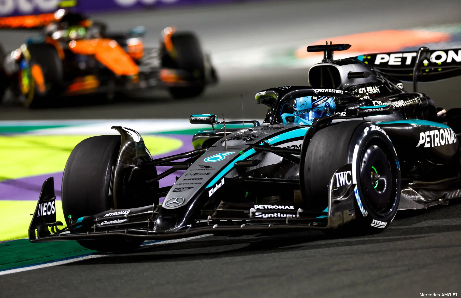 george russell mercedes w16 saoedi arabie gp 1 lando norris