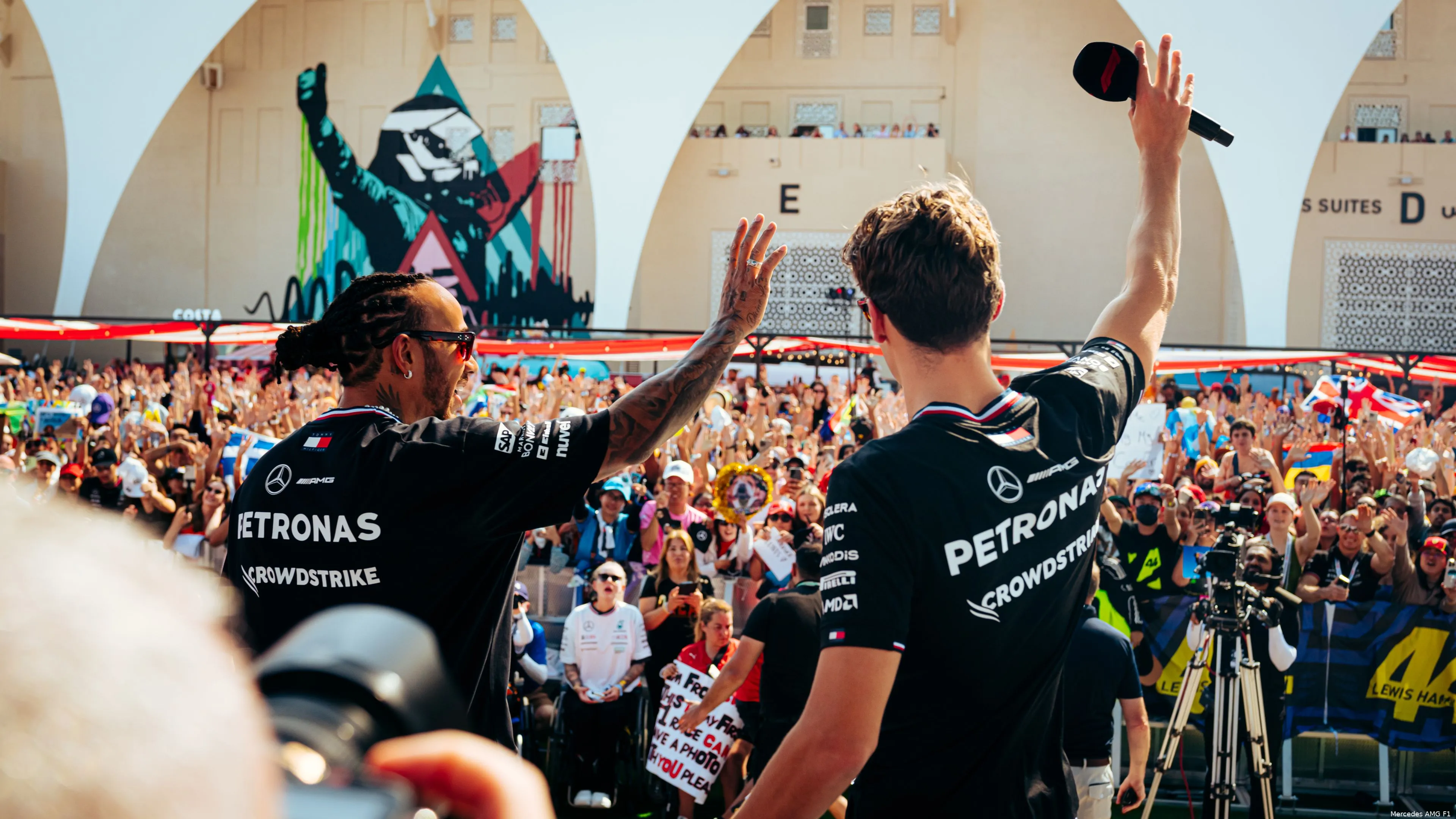 lewis hamilton george russell mercedes abu dhabi 2024 18