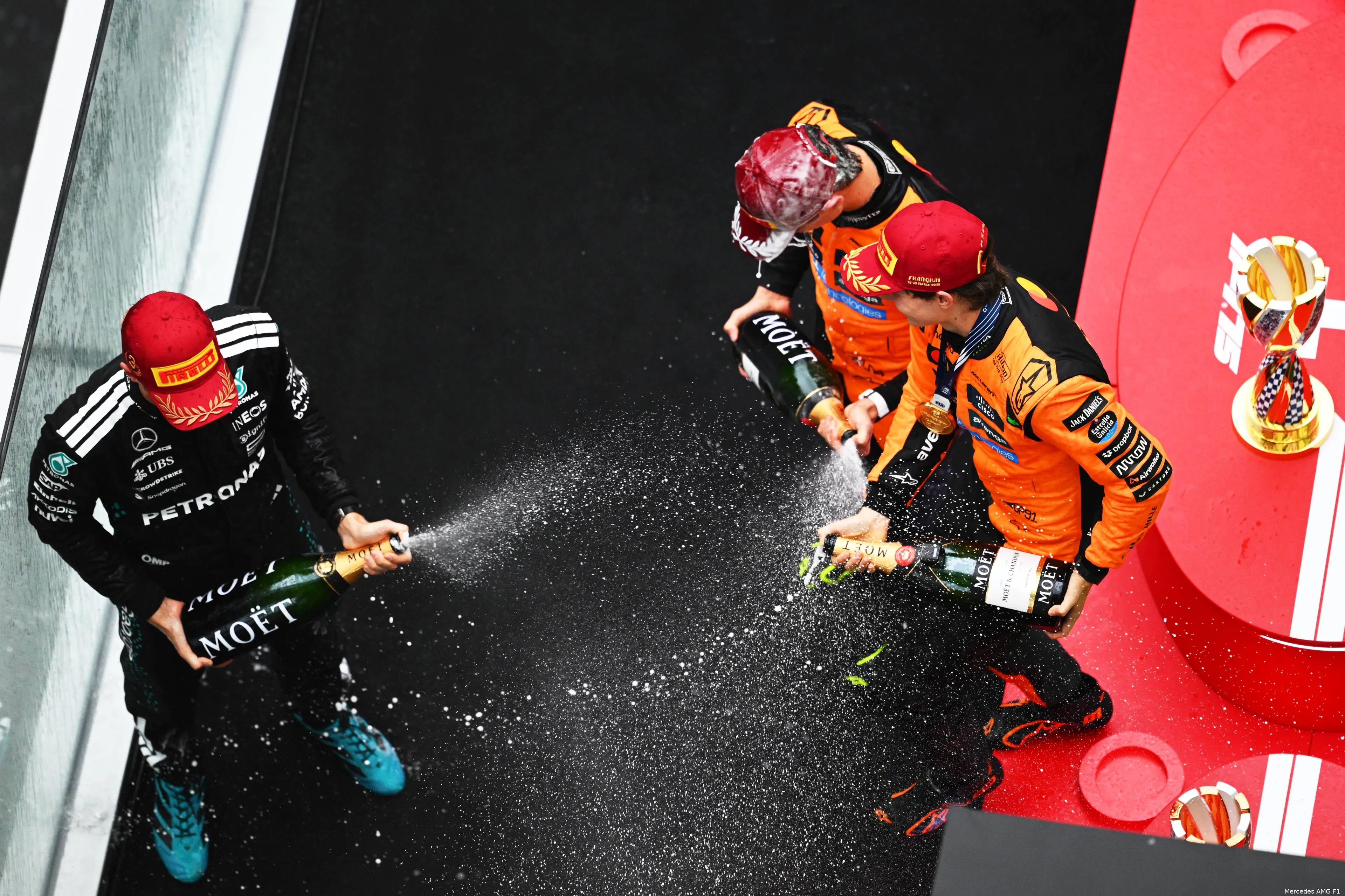 podium china racedag lando norris oscar piastri george russell