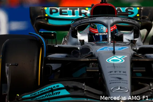 George Russell heer en meester tijdens de derde vrije training van de GP van Mexico