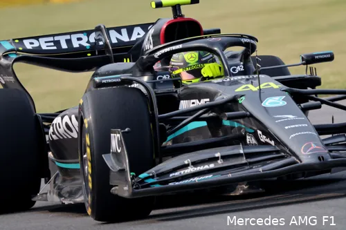 Hamilton was lang niet altijd tevreden met de W14. (Foto: Mercedes AMG F1)