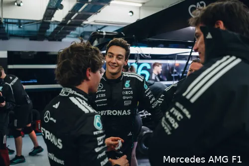 andrea kimi antonelli george russell mercedes testdag 1 bahrein 2025