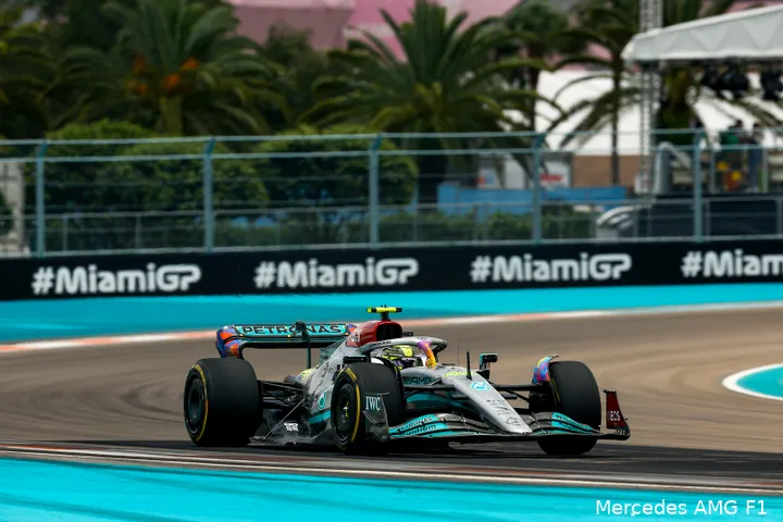 Lewis
Hamilton op weg naar een zesde plek in de kwalificatie van de GP Miami 2022
(Foto: Mercedes AMG F1)