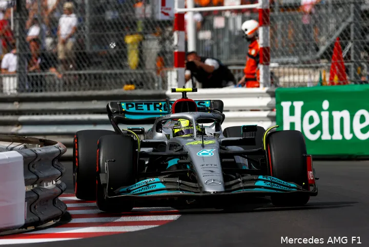 Lewis Hamilton tijdens de kwalificatie van de Gran Prix van Monaco (Foto:
Mercedes AMG F1)