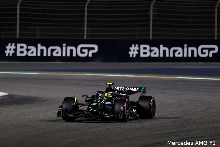 Lewis Hamilton in zijn zero-sidepod-bolide, kwalificatie GP Bahrein 2023 (Foto:
Mercedes AMG F1)