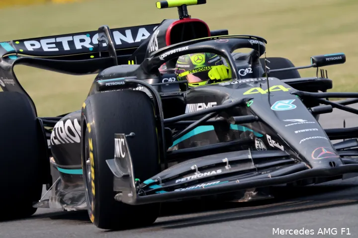 Hamilton was lang niet altijd tevreden met de W14. (Foto: Mercedes AMG F1)