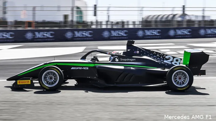 Mercedes is verantwoordelijk voor de livery van F1 Academy-coureur Doriane Pin. (Foto: Mercedes AMG F1)