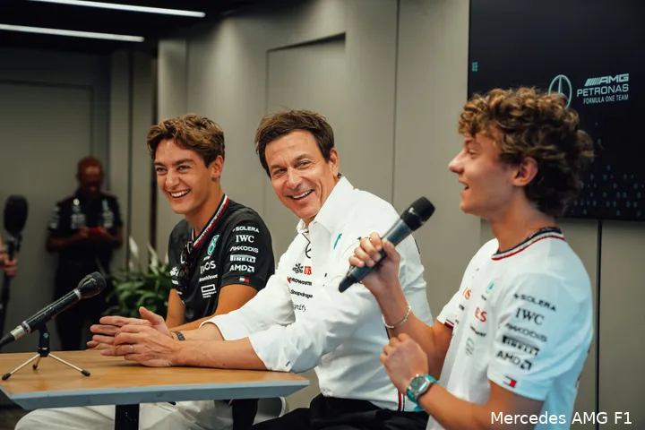 andrea kimi antonelli toto wolff george russell mercedes gp italie zaterdag 2024