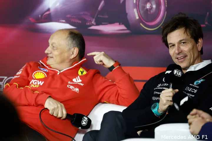 frederic vasseur toto wolff persconferentie teambaas teambazen las vegas 2024