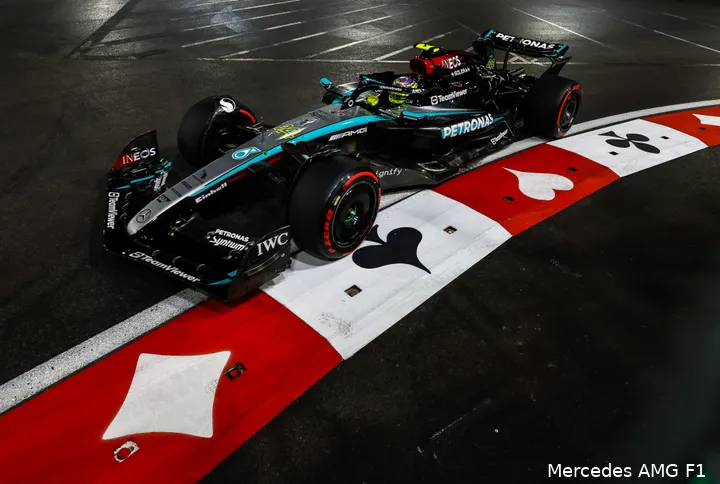 <i>Lewis Hamilton eindigde de Grand Prix van Las Vegas als tweede, nadat hij vanaf P10 moest starten.</i>