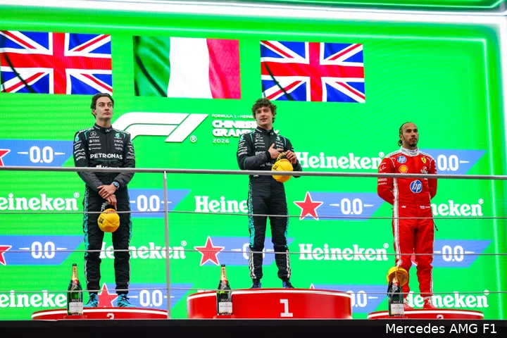 Antonelli-china-Mercedes-zondag-1-Russell-Hamilton-podium