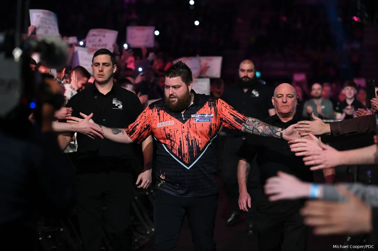 Michael Smith in action in the Premier League Darts