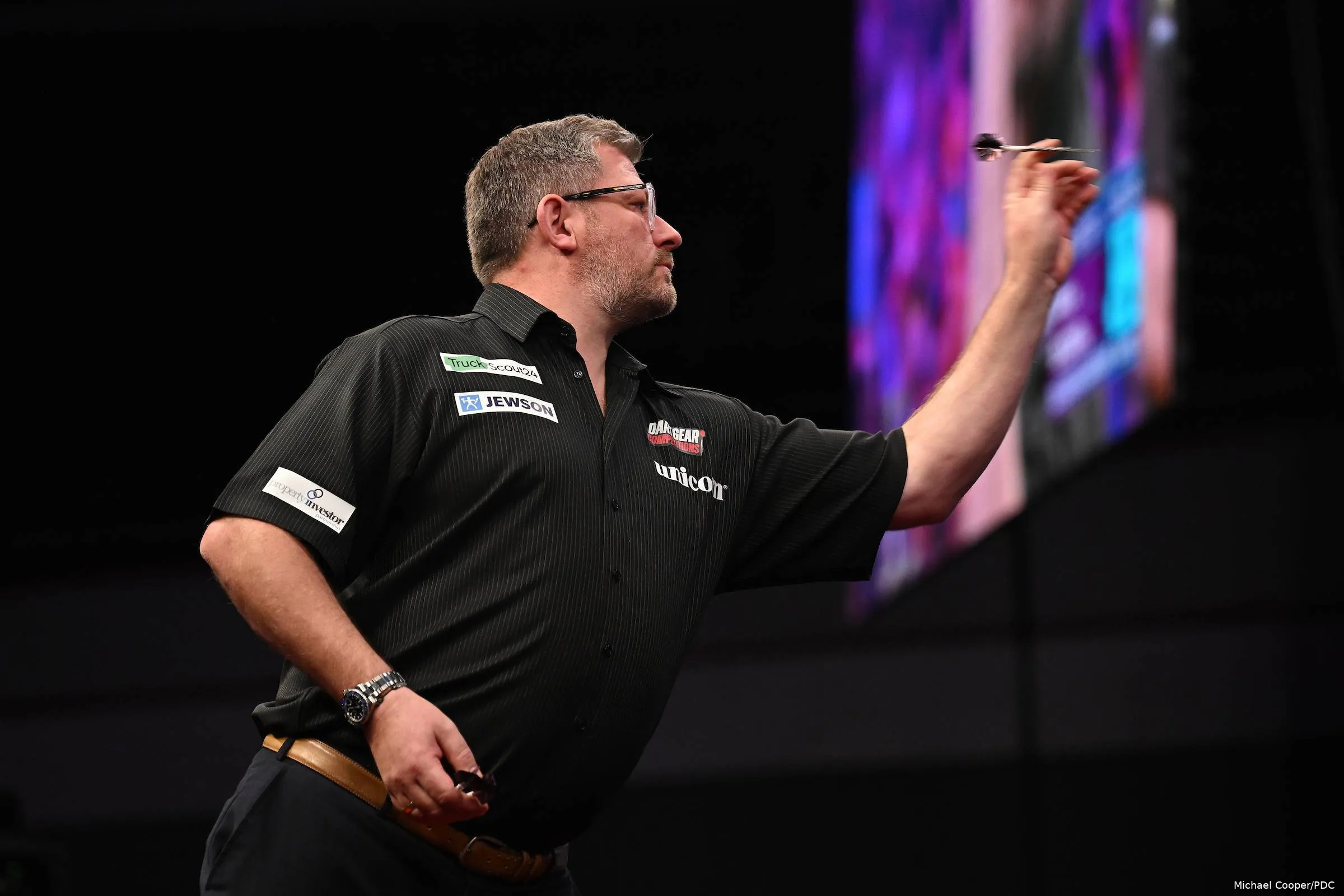 James Wade throwing a dart during the Grand Slam of Darts.