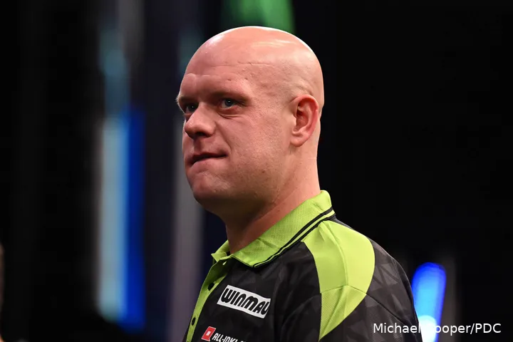 Michael van Gerwen cuts frustrated figure.