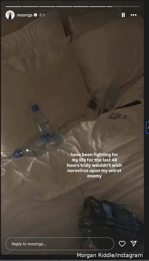 Morgan Riddle, girlfriend of top American star Fritz bed ridden after Norovirus bout.