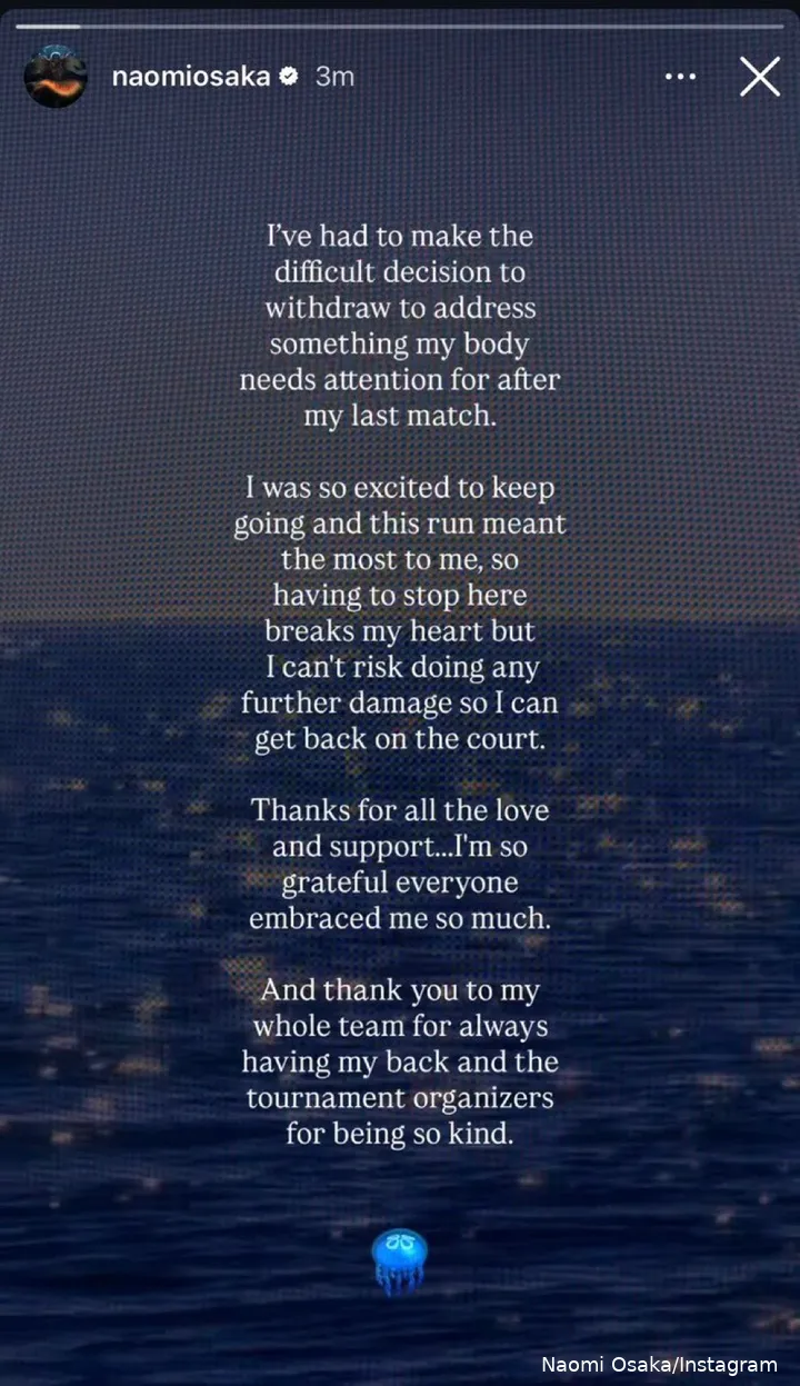 Naomi Osaka veröffentlichte eine Instagram-Story, die ihren Rückzug von den Australian Open 2026 bestätigt