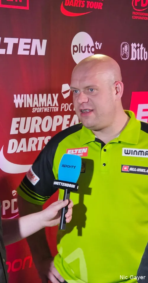 A refreshingly open Michael van Gerwen answered questions from the Munich media after his title win
