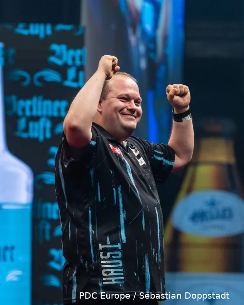 Raw emotion at Zenith Munich: Marcel Hausotter celebrates his first European Tour win against Raymond van Barneveld