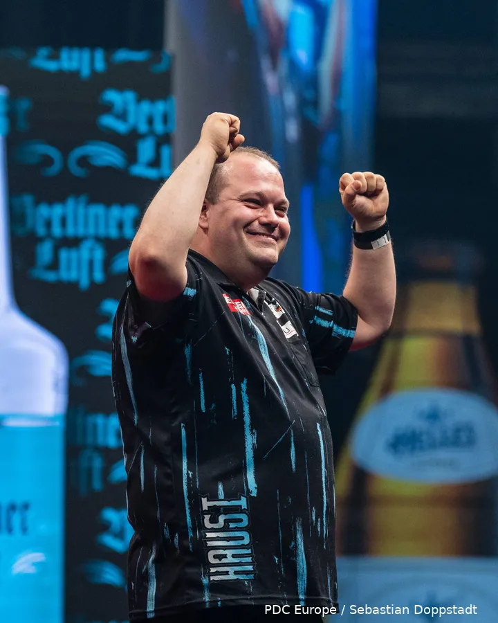 Raw emotion at Zenith Munich: Marcel Hausotter celebrates his first European Tour win against Raymond van Barneveld