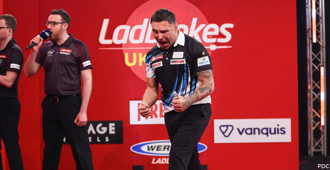 Gerwyn Price pumps his fists
