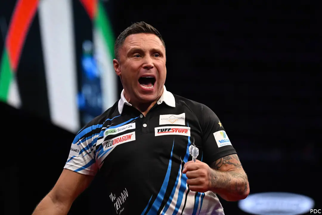 Gerwyn Price celebrates.