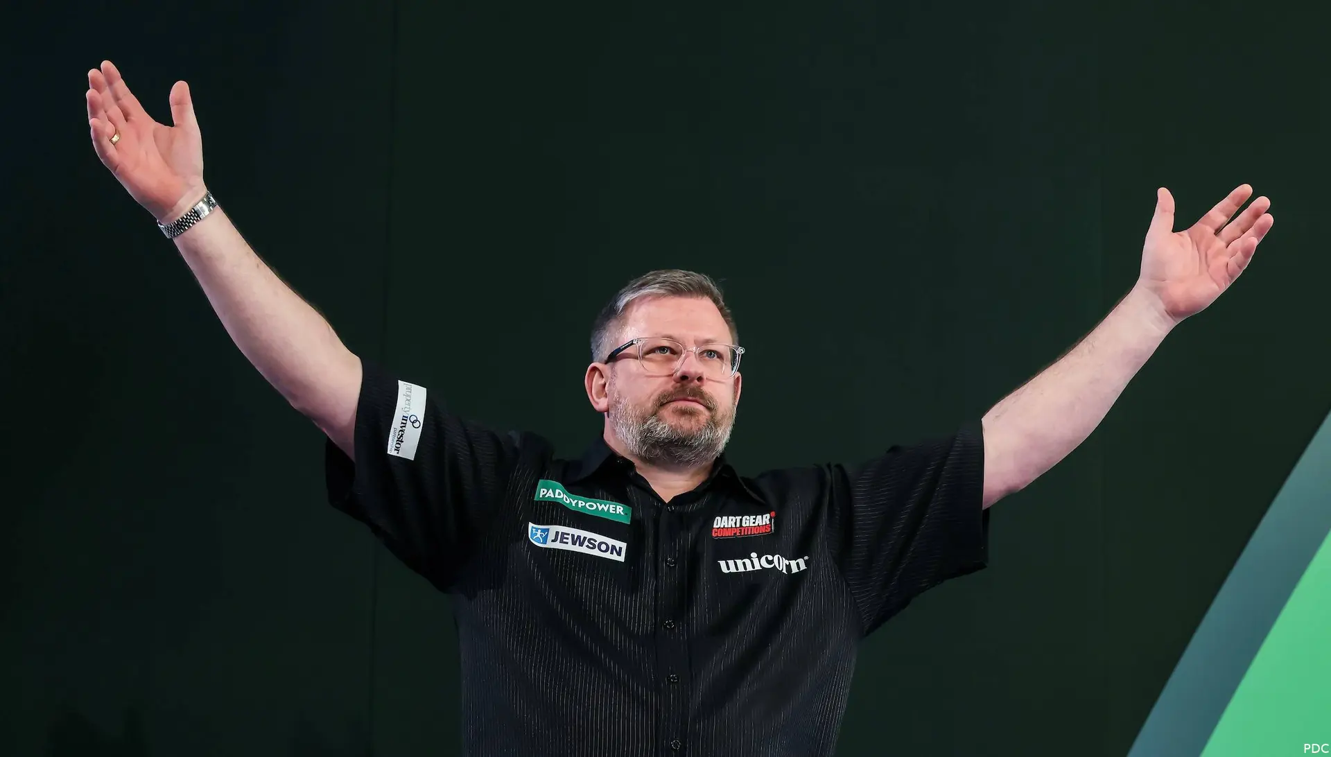 James Wade puts his arms up to the crowd