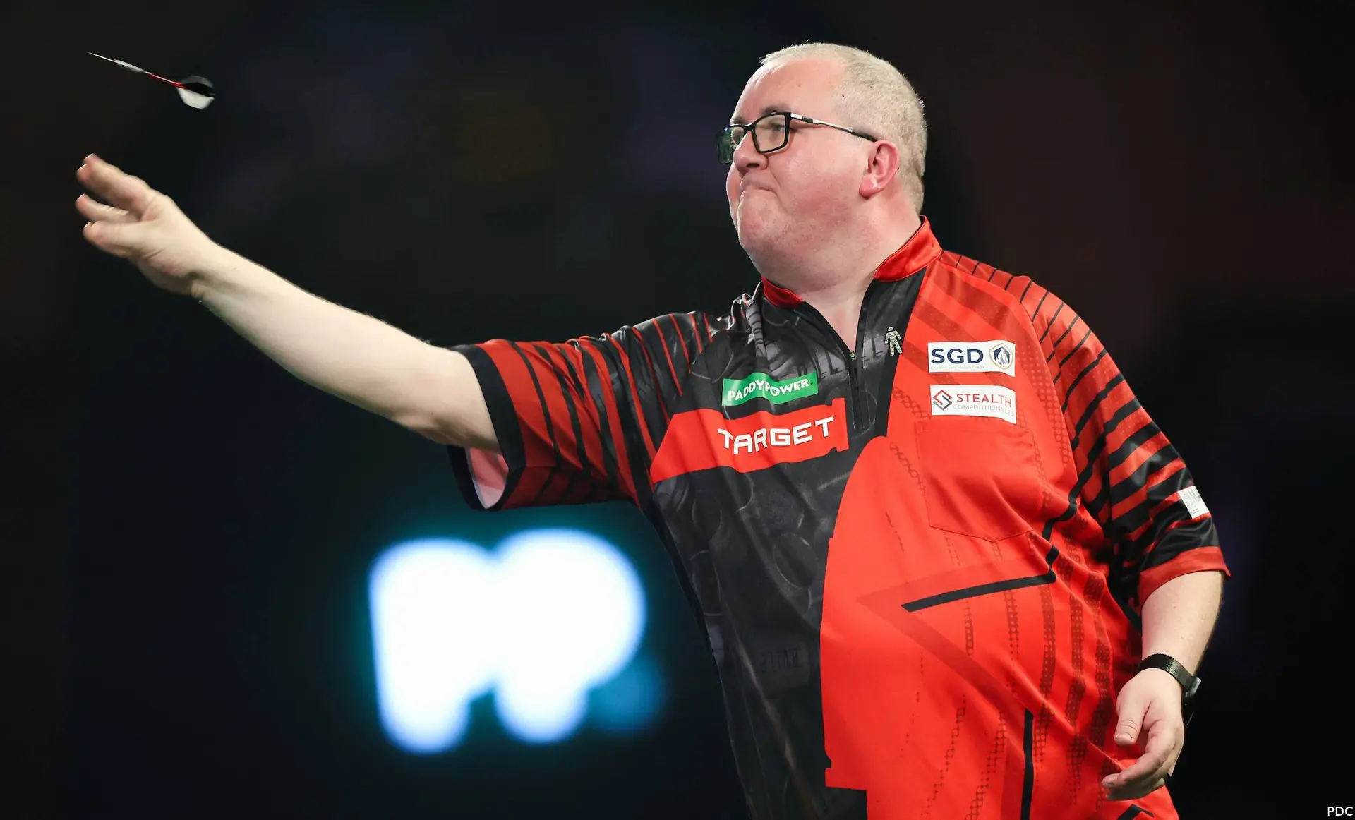 Stephen Bunting in actie op het WK-podium
