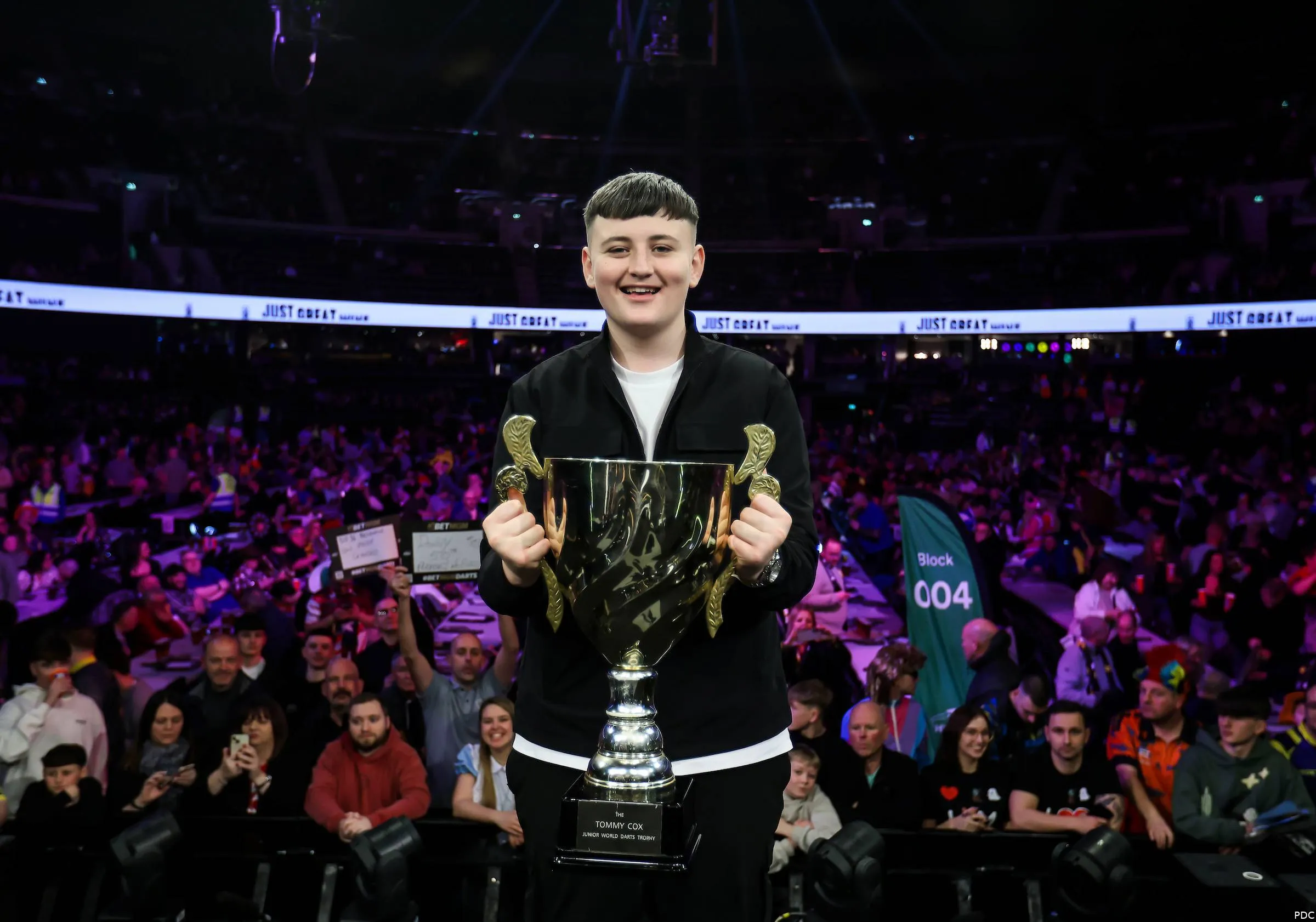 Mitchell Lawrie presented to the crowd ahead of night 3 of the 2026 Premier League Darts in Glasgow