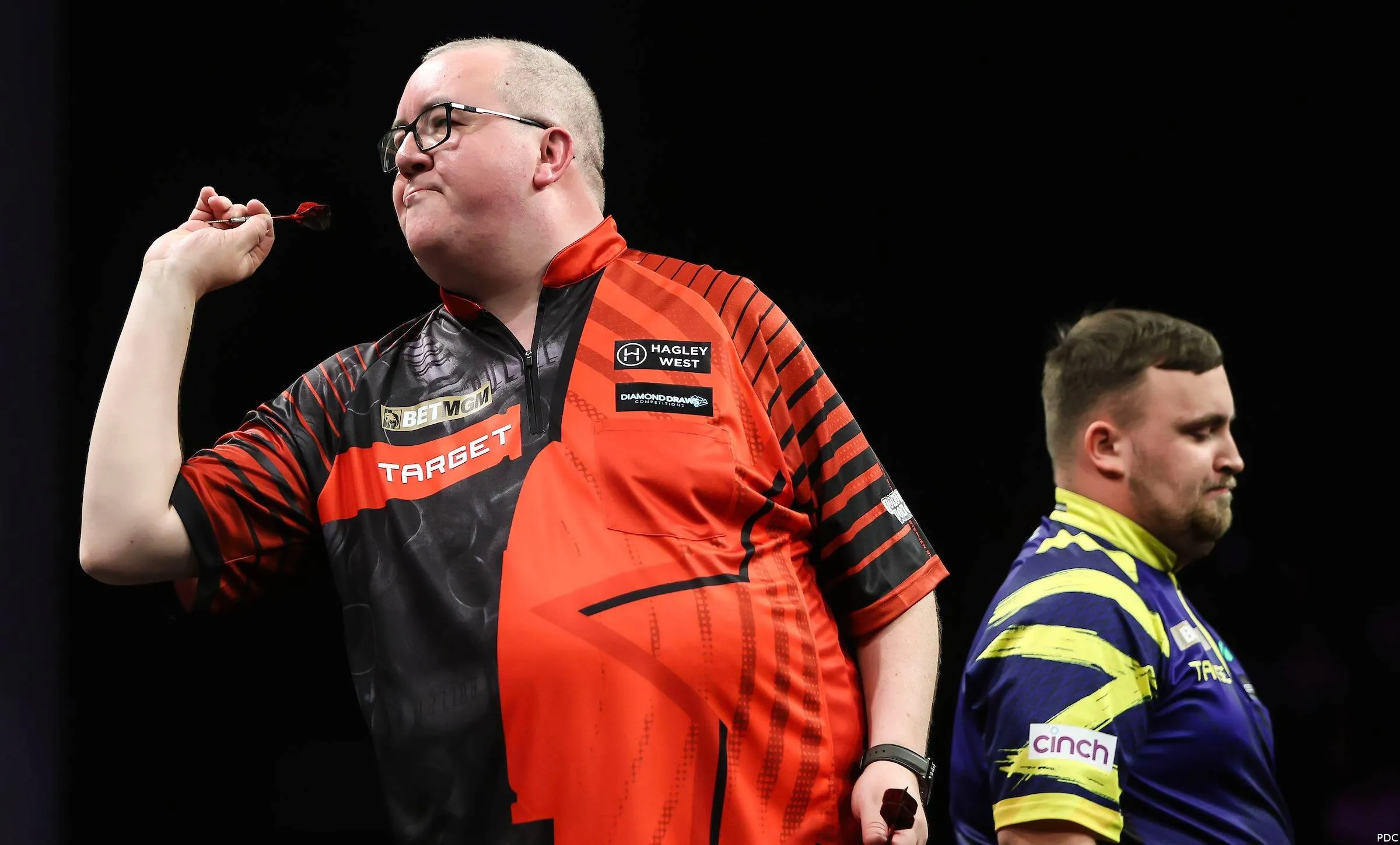 Stephen Bunting and Luke Littler during their match on night 10 of the 2026 Premier League Darts in Brighton